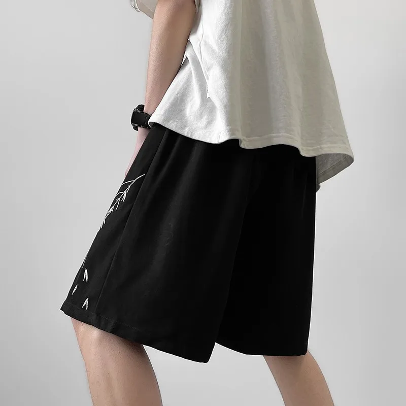 التطريز عارضة السراويل الرجال السراويل الرياضية الصيف الأساسية بسيطة فضفاضة الهيب هوب الشارع الشهير النمط الصيني الترفيه السراويل أبيض / أسود