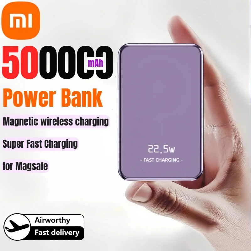 พาวเวอร์แบงค์ Xiaomi Magnetic ความจุขนาดใหญ่ 50000mAh รองรับ Magsafe ชาร์จไร้สายเร็ว 120W แบตเตอรี่พกพาสำหรับ iPhone Samsung Xiaomi