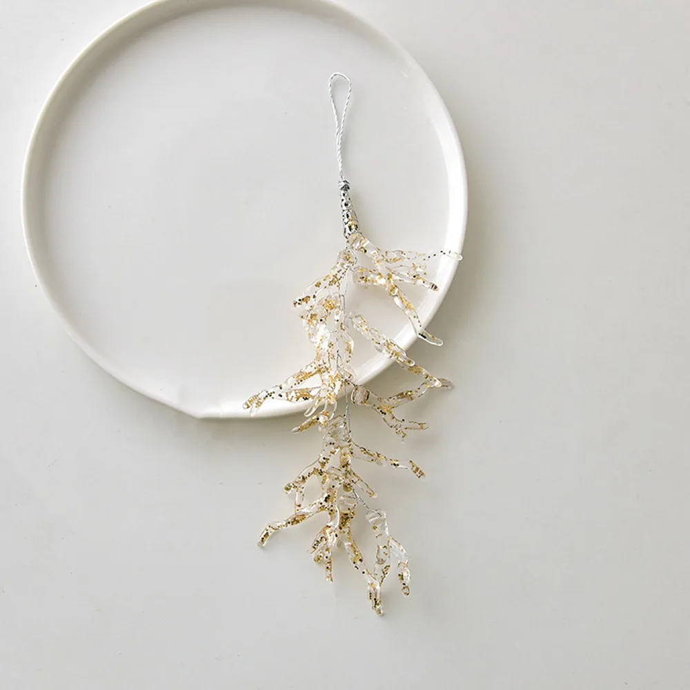 

Acrylic Christmas Icicle Pendant Realistic DIY Craft Glitter Christmas Branches Artificial Leaves Xmas Tree Hanging Ornament