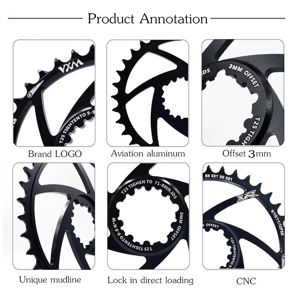 VXM MTB Offset 1/3/6mm Ring Star  30T/32T/34T/36T/38T/40T Bicycle MTB Chain Link for GXP XX1 X9 XO X01 Wide and Narrow Sprocket