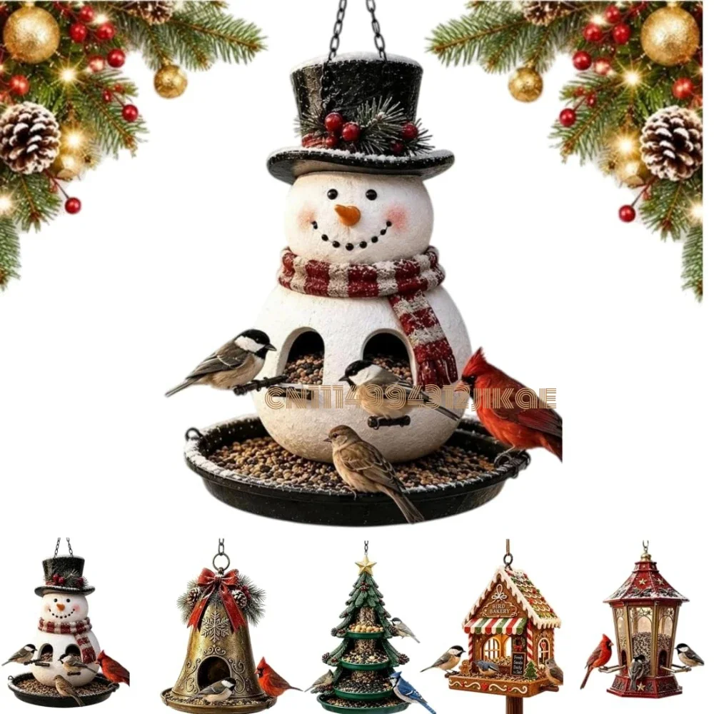 Christmas Bird Feeder Collection, Hanging Holiday Seed Feeder Outdoor,Festive Lantern-Style with Perches and Hanging Loop