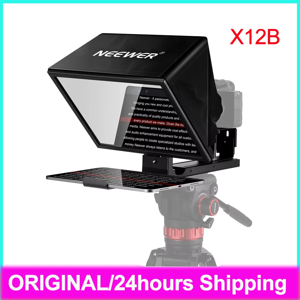 NEEWER X12B Aluminum Alloy Liftable Teleprompter 12inch Foldable Teleprompter for iPad Tablet Phone DSLR Camera Remote Control