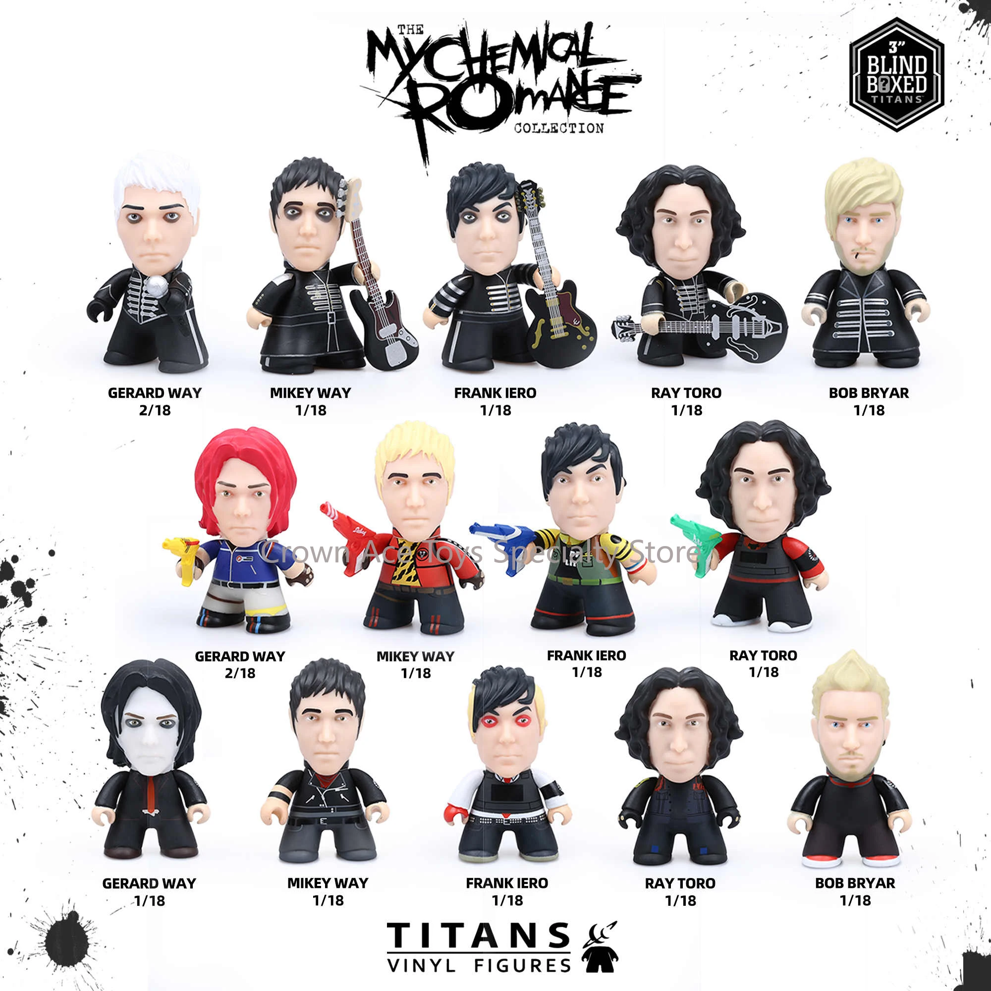 

In Stock Titans My Chemical Romance Gerard Way Mikey Way Frank Iero Ray Toro Bob Bryar 3" Blind Box Figure Trendy Ornament Toys