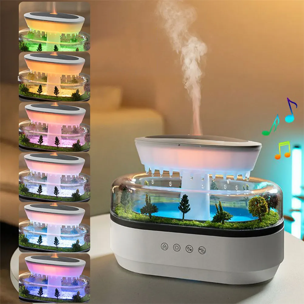 Rain Cloud Air Humidifier Water Drip Micro Landscape Essential Oil Diffuser with 7 Night Light Cool Mist Humidifier for Bedroom