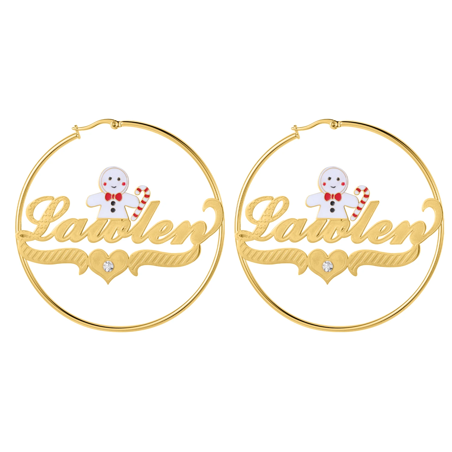 Dascusto أقراط اسم شخصي عيد الميلاد الزنجبيل رجل تصميم اثنين لهجة مخصصة مجوهرات احتفالية للنساء #5