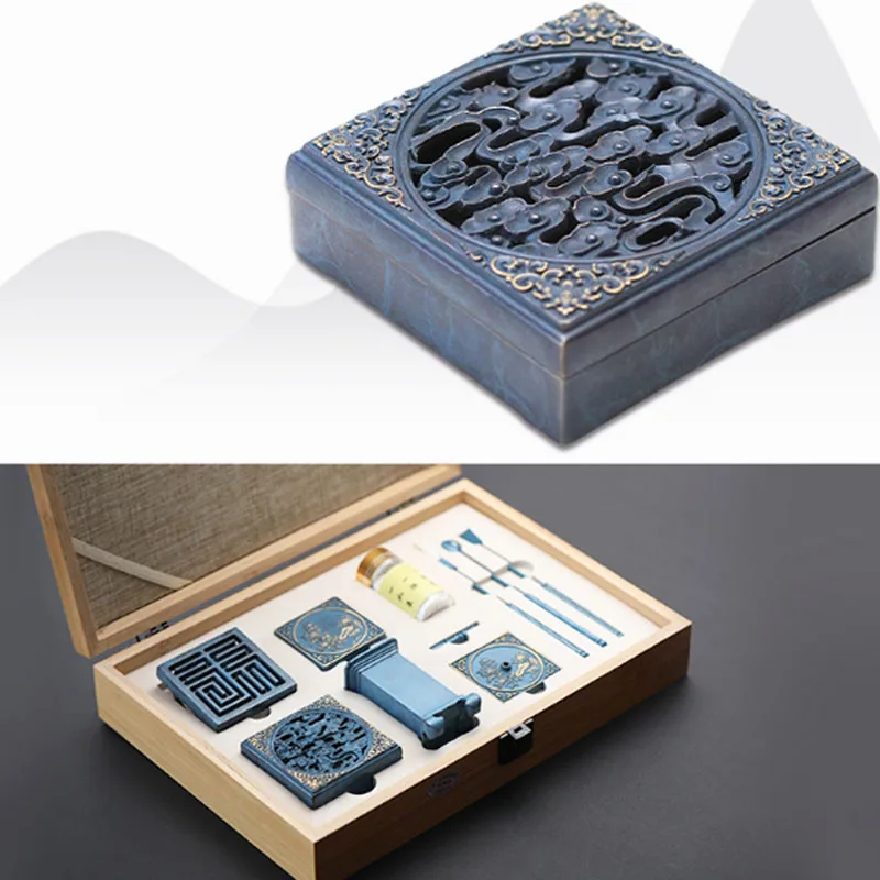 Pure Copper Incense Burner DIY Incense Seal Incense Road Entry Xiangyun Ceramic Set Incense Spoon Extension Tool Gift Box