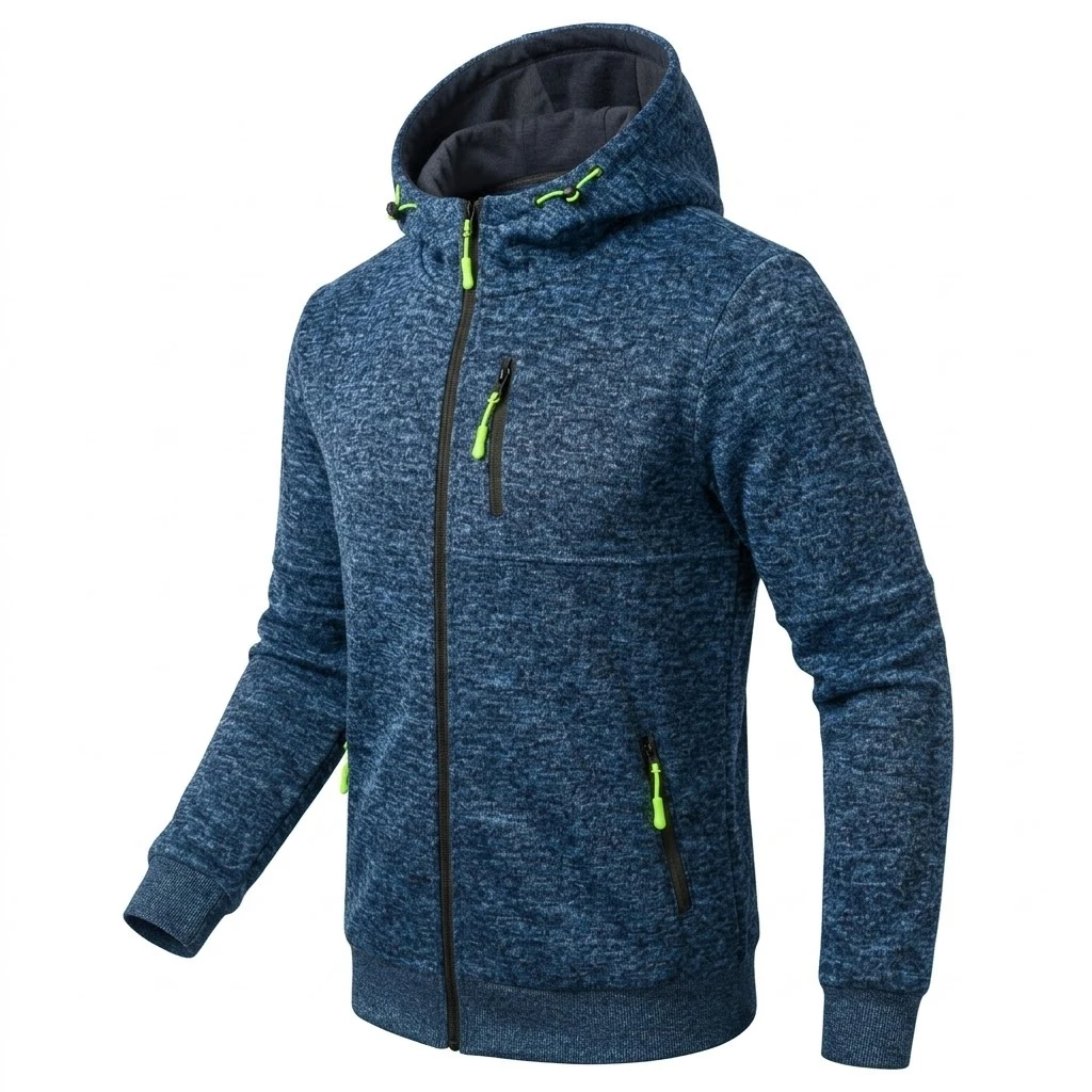 Herren Outdoor Zip Hoodie Lässiger Fleece-Sweatshirt Langarm Winter Warme Strickjacke Mantel mit Mehreren Reißverschlusstaschen Oberbekleidung – Detail 8