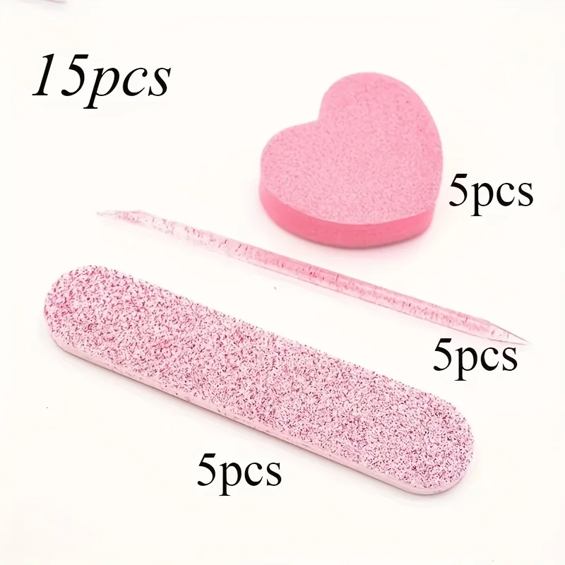 5-sets nagelverzorgingsset - roze glittervijl, hartspons en schaar. Geurvrije manicure-pedicurehulpmiddelen