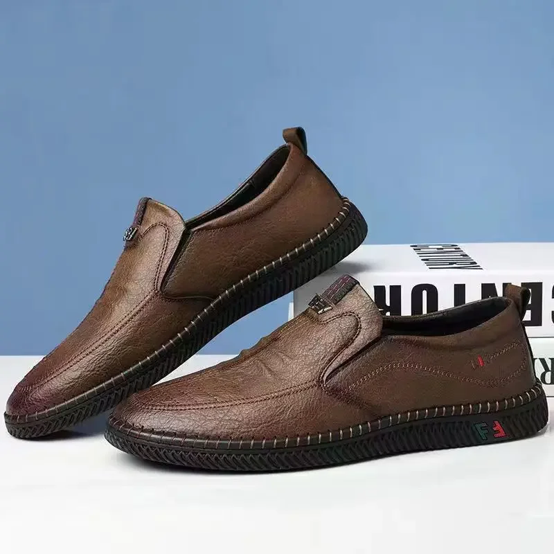 Business Leather Men Shoes Summer Slip on Loafers Breathable Men Casual Leather Soft Shoes Black Flats Driving Shoes Moccasins