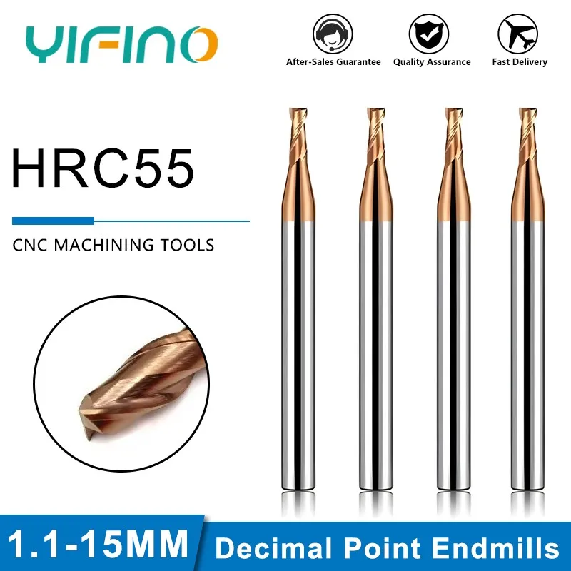 

YIFINO HRC55 2-Flute Tungsten Steel Carbide Decimal Point Nano Coating Flat Endmill CNC Machining Center Milling Cutter Tools