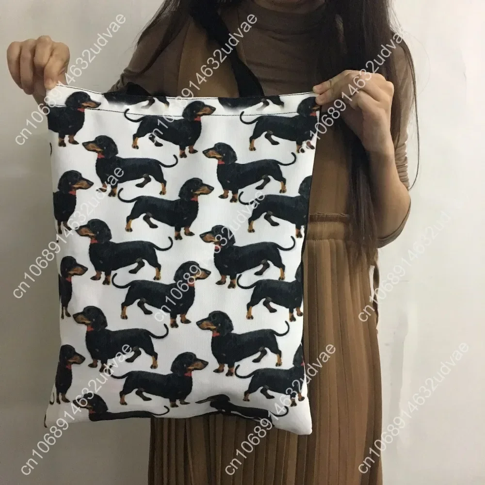 Vrouwen Opvouwbare Boodschappentassen Draad Fox Terriers Hond Afdrukken Canvas Draagtas Dames Grote Capaciteit Shopper Tassen Bolsa