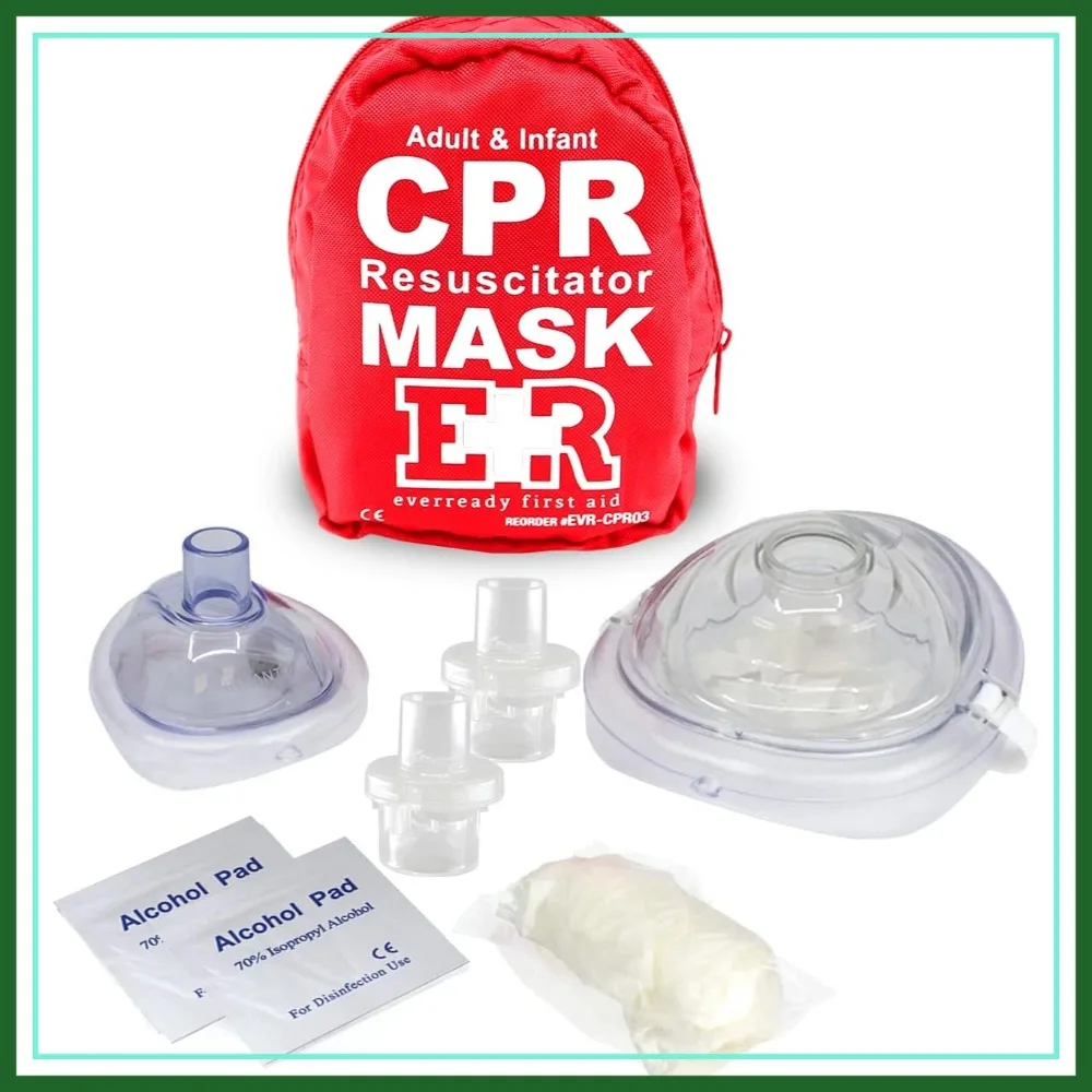 

CPR Mask Combo Kit: 2 Adult/Infant Masks, Gloves, Alcohol Pads – Red Emergency Kit