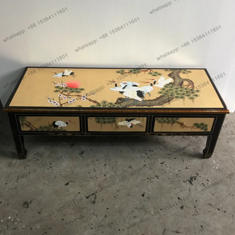 1.2 meters gold foil three bucket large coffee table hand-painted Songhe Yannian Ming and Qing classical furniture
