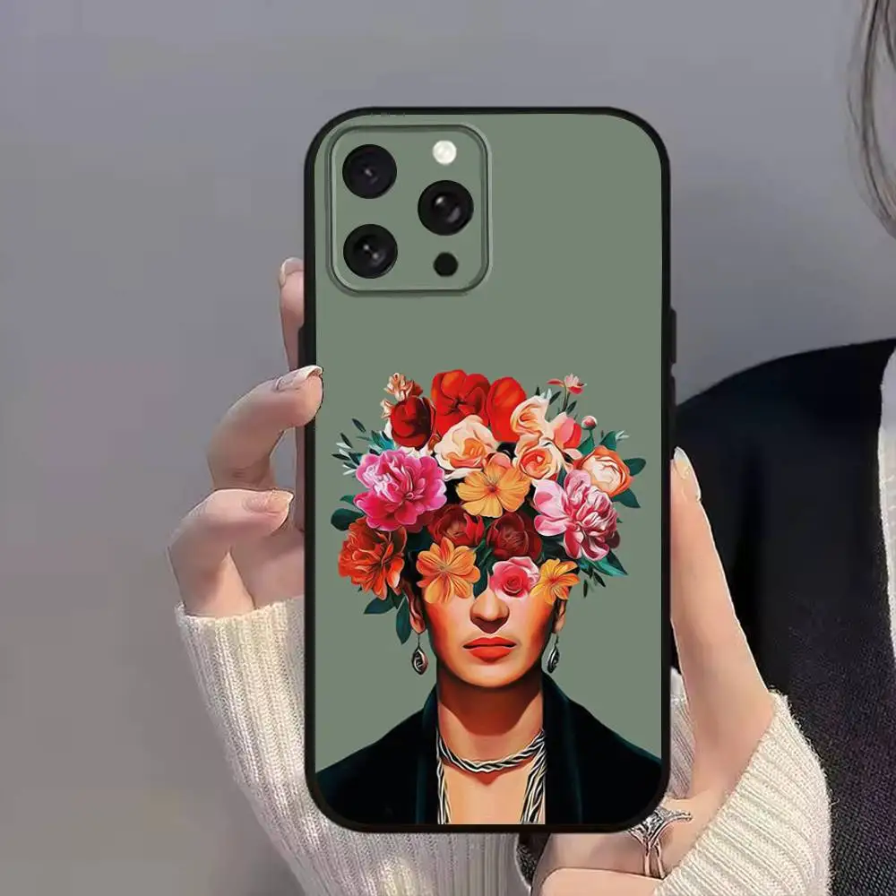 Frida K-Kahlo-ES Custodia per telefono Art per iPhone 11,15,16,14,13,17,12,Pro,SE4,Plus,E,Max,Air,Mini Cover nera