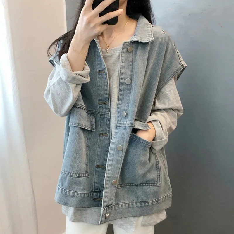 OHRYIYIE Large Size 5XL Loose Denim Vest Women Spring Summer Korean Fashion Sleeveless Jackets Female Casual All Match Vest Coat