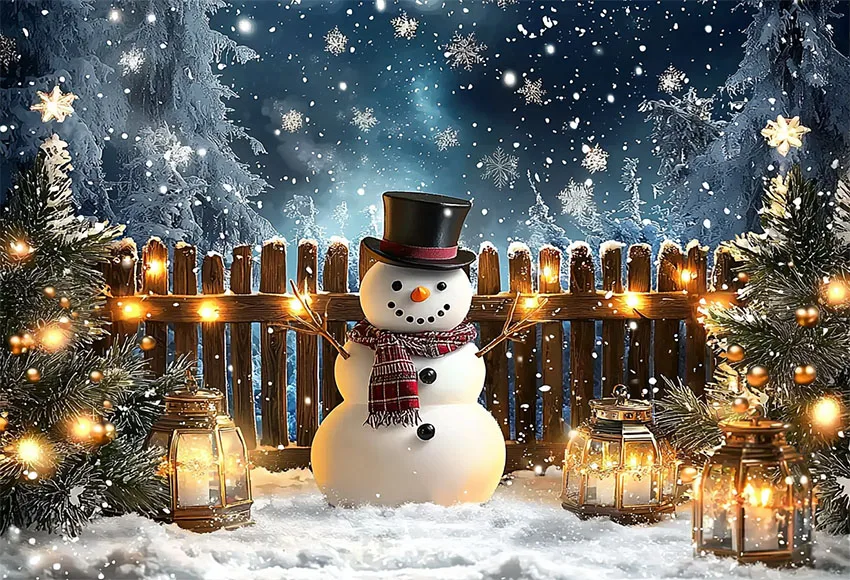 Mehofond Christmas Snowman Wooden Fence Backdrops for Photography Family 2024 Xmas Snowy Starry Night Decor Background Studio