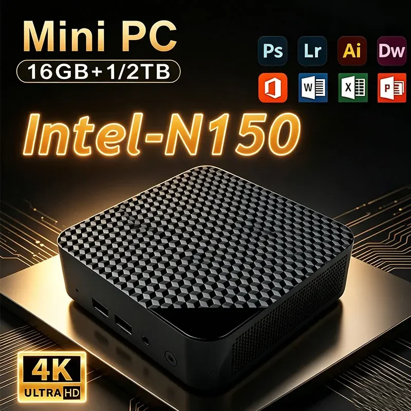 Mini PC Computer Intel Core N150 PC Gaming Computer 8/16GB RAM 1TB 2TB M.2 SSD WiFi 6 BT5.2 4K HD Portable Desktop Pc