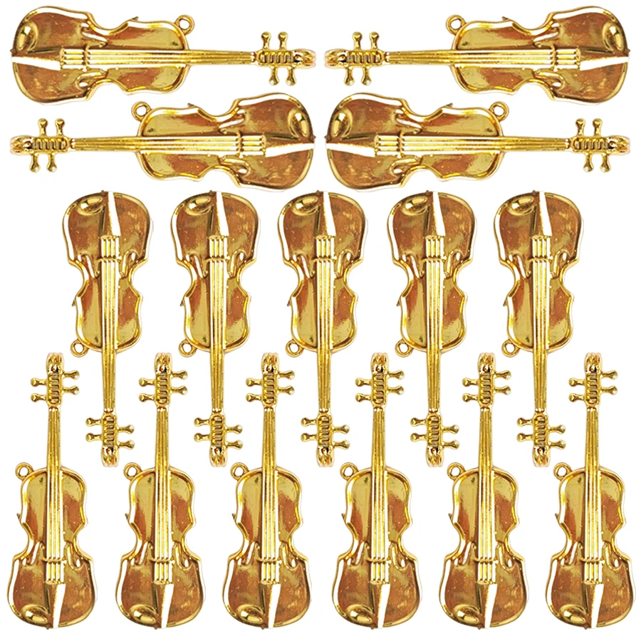 15 Stück Goldene Mini-Geigen Puppenhaus-Zubehör Mini-Musikinstrument-Ornamente für DIY-Basteleien & Heimdekoration