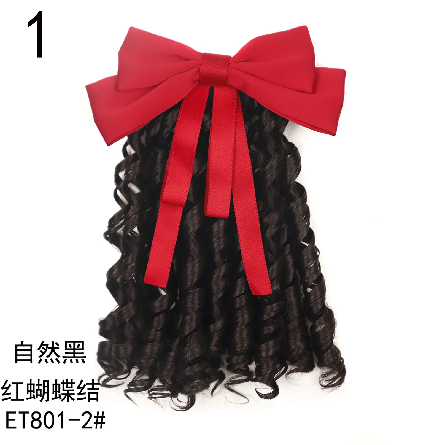 Children's short wig ponytail with red bow Roman curl wig hair accessories for girls cute chemical fiber high ponytail