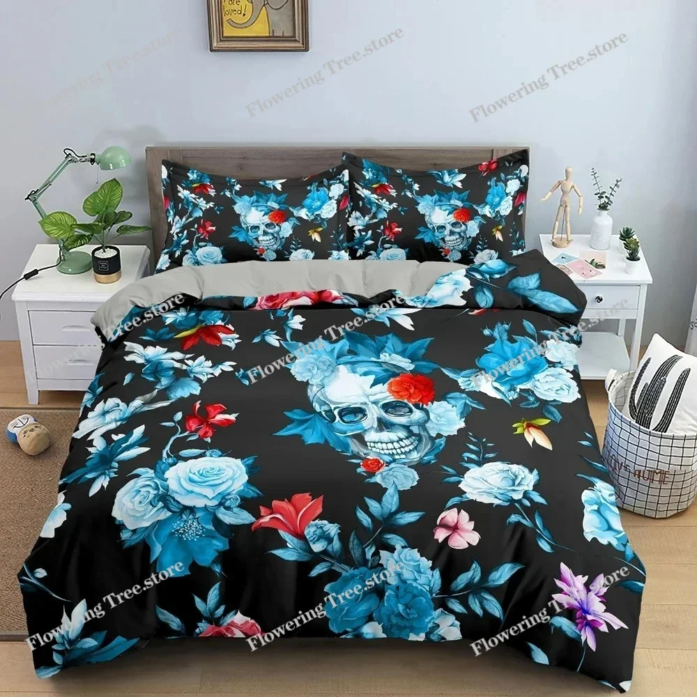 Skull Duvet Cover Set Flowers Bedding Set Quilt Cover With Pillowcase King Queen Twin Full Size Bedclothes Bedroom Decor 6