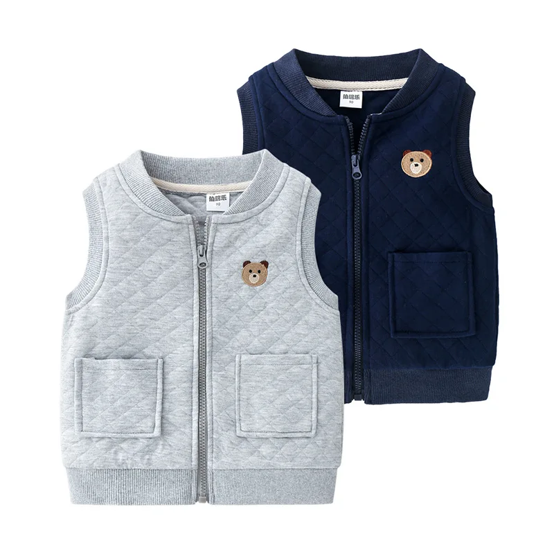 Boy Grey Waistcoat 2-8Y Children\'s Vest Cardigan Cotton with Pocket Sleeveless Vests Clothes Winter School Clothing Navy Blue