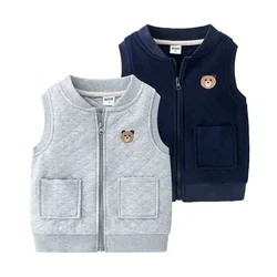 Boy Grey Waistcoat 2-8Y Children's Vest Cardigan Cotton with Pocket Sleeveless Vests Clothes Winter School Clothing Navy Blue