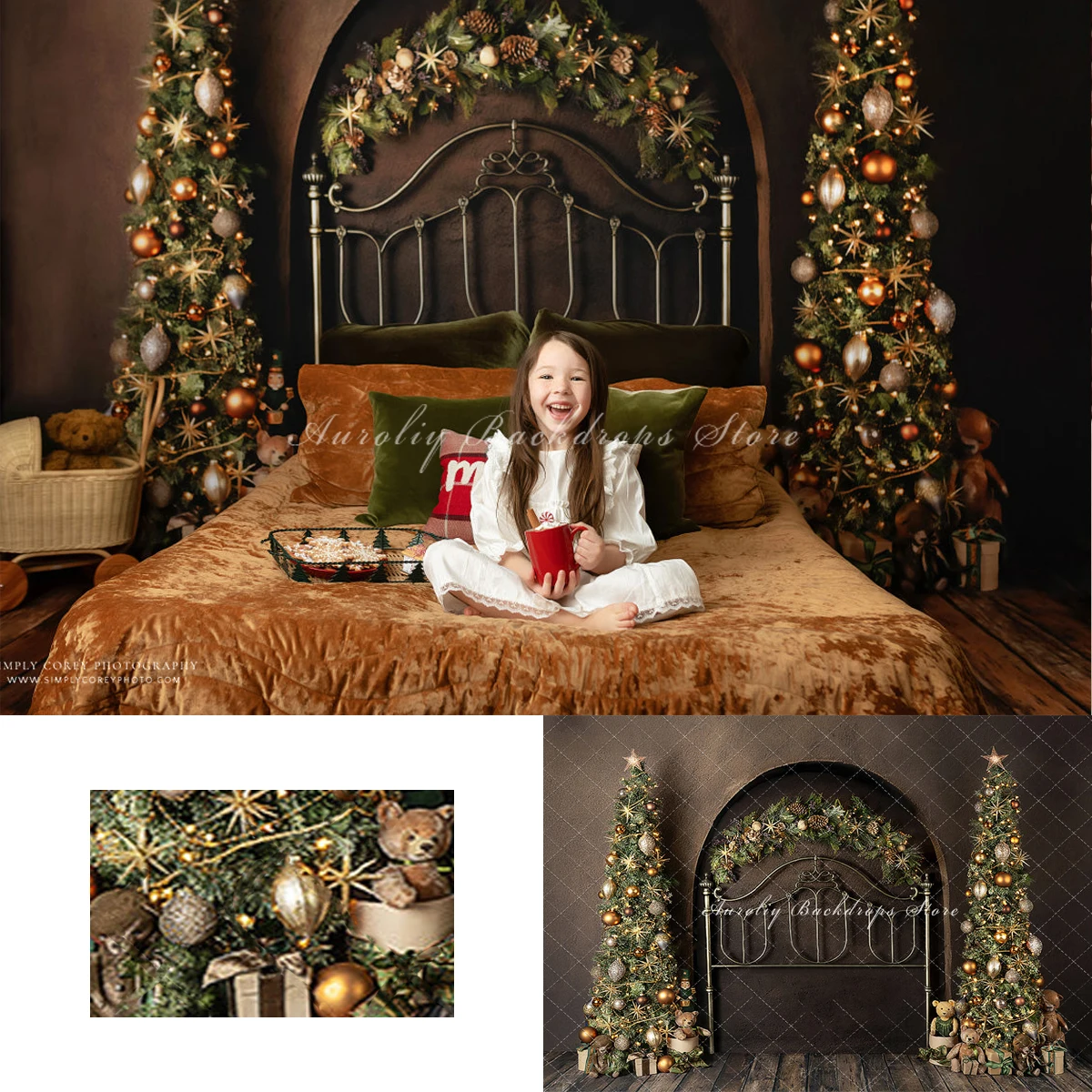 

Christmas Dream Backgrounds Kids Adult Photography Props Child Baby Headboard Decors Xmas Tree Decorative Cabinet Photo Backdrop