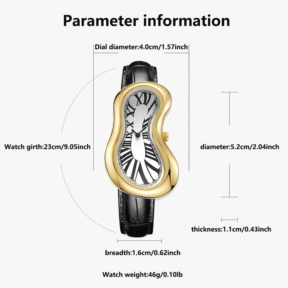 Surrealistische Kunst-Schmelzende-Uhr Einzigartige Soft-Time-Quarz-Armbanduhr mit Lederband Kreative Modeuhr für Männer und Frauen – Detail 11