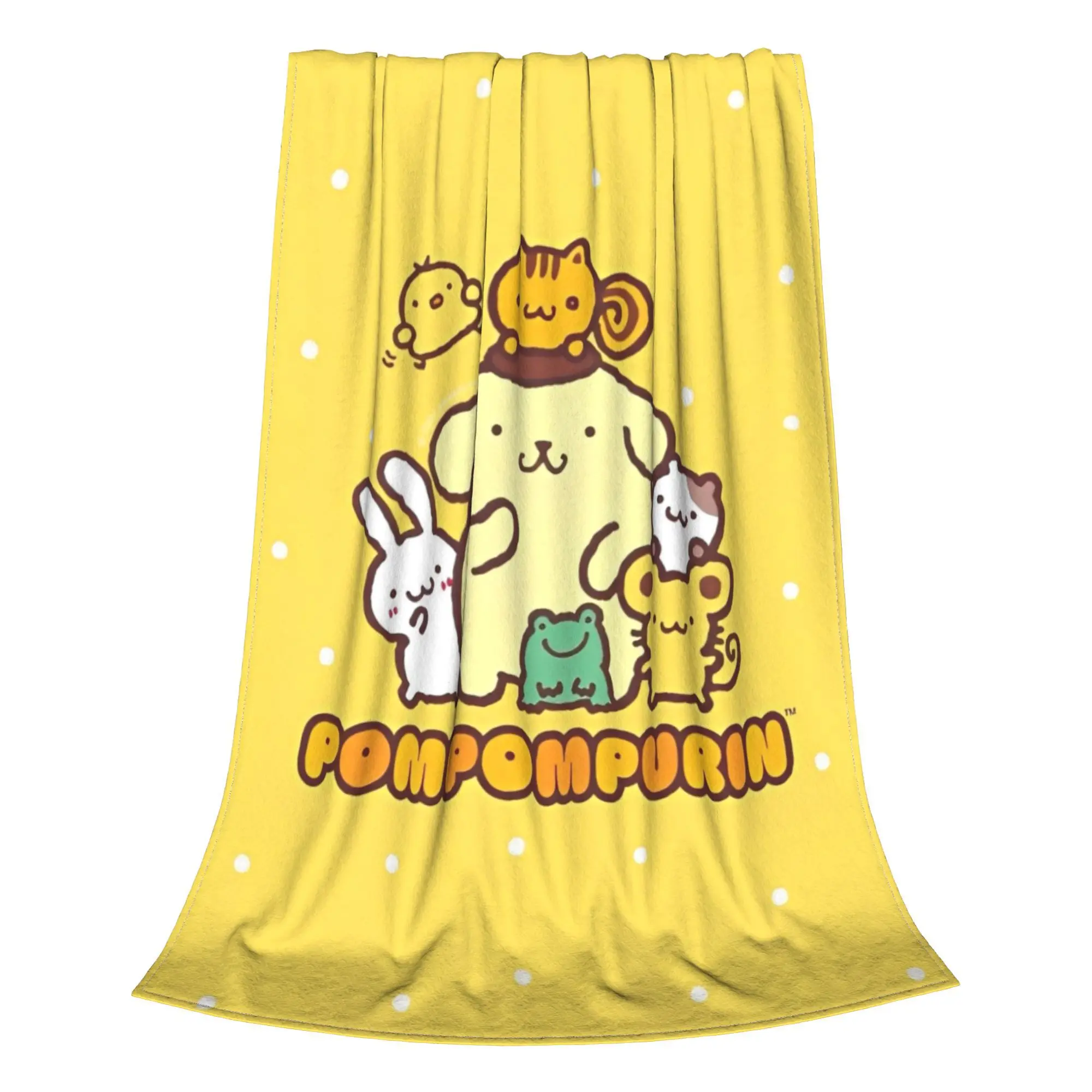 Kawaii Pompompurin    Knitted Blankets Fleece Sanrio Cute Cartoon  Warm Throw Blankets for Bedding Couch Bedspread