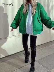 Traf Bomber Jacket For Women Green Oversized Parkas For Winter Bf Padded Bomber Streetwea Zipper Coat Autumn Casual Outerwears