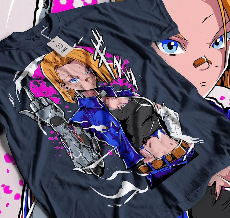 Android 18  T Shirt Cosplay Tee Gift Ecchi 90s Anime Manga Japanese