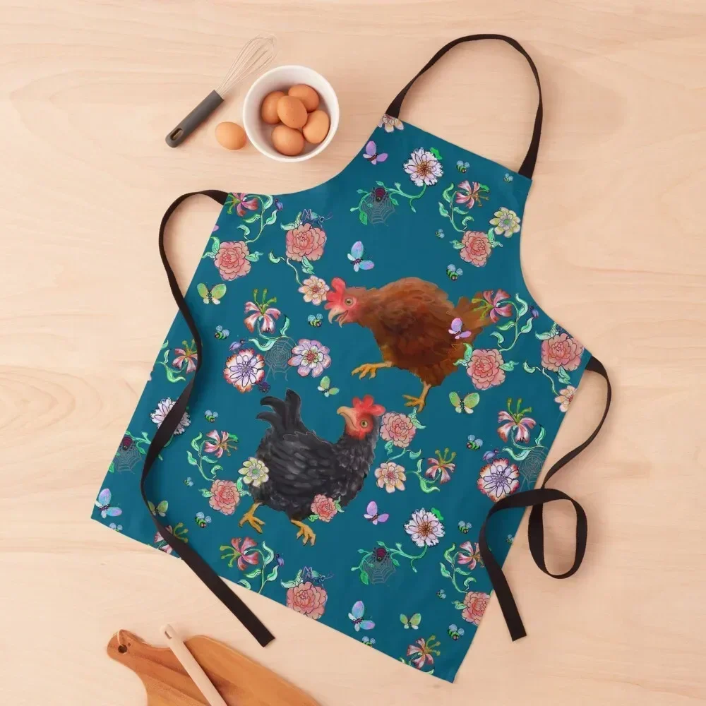 

Chickens Blooms and Bugs Apron Kitchens Woman cook wear Women Kitchen Apron