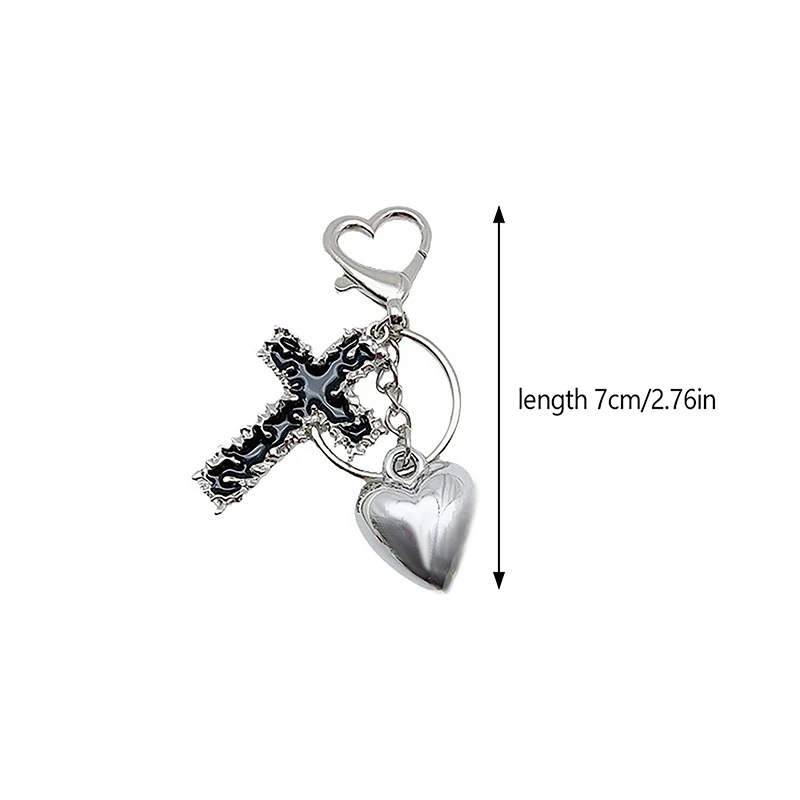 Y2L Love Heart Cross Keyring Vintage Metal Keychain Fashion Key Holder For Girls Ins Style Bag Pendant Decoration