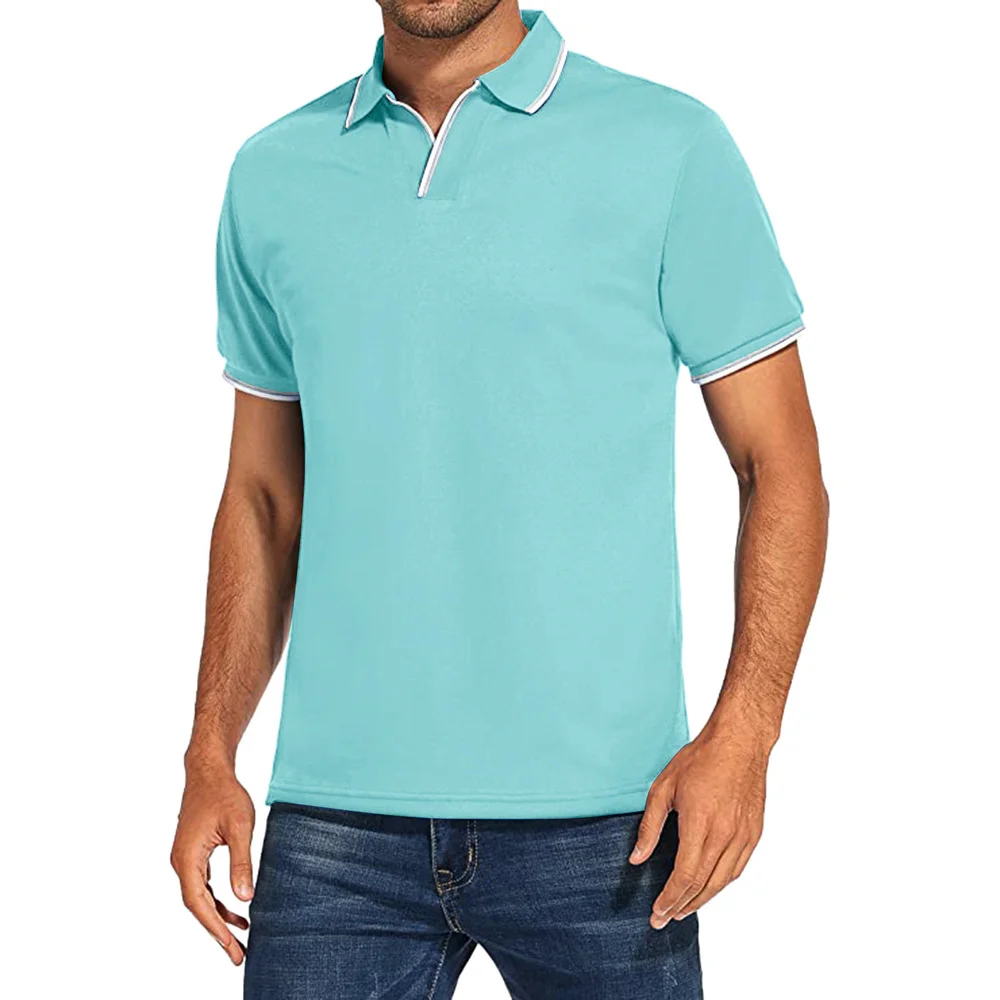 

2023 V Neck Polo Shirts for Men Solid Color Short Sleeve Classic Mens Polos New Summer Polo Shirt Men Clothing