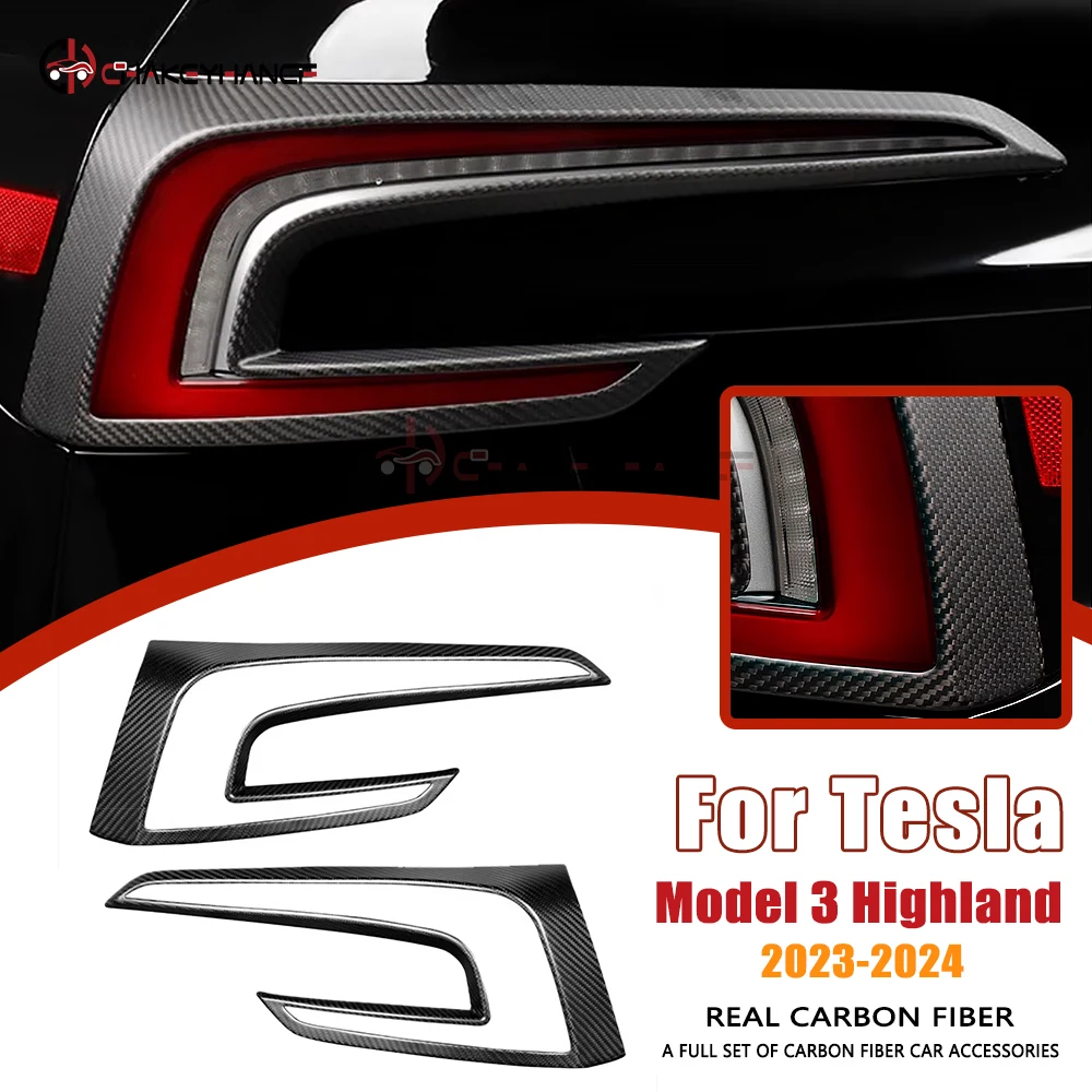 

Real Carbon Fiber Rear Car Taillight Frame Cover Trim Stickers Autoexterior Accessories for 2024 Tesla New Model 3 Highland
