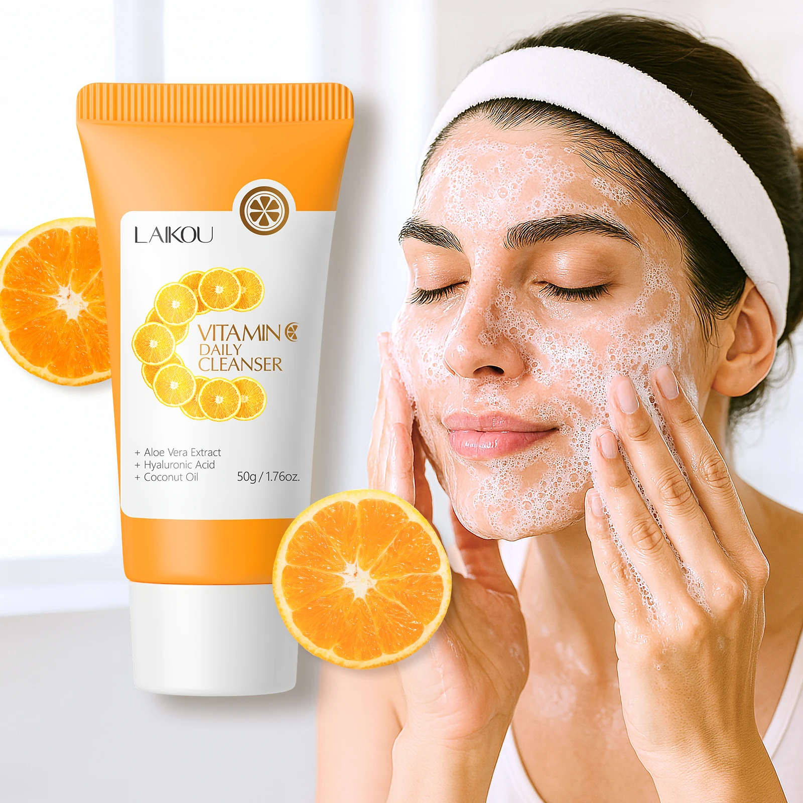 LAIKOU Vitamin C Daily Cleanser Brightening Face Wash Deep Cleansing Moisturizing Skin Tone Even Treatment