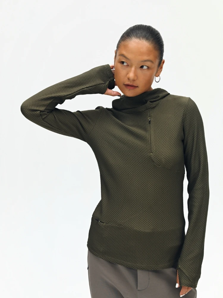 Oneup Women's Fitness Yoga Clothes Tight Fit Hoodie Elastic Sports Top Bubble Texture Slimming Sweatshirt Casual Streetwear