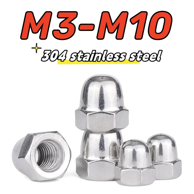 5-30pcs M3 M4 M5 M6 M8 M10 304 Stainless Steel Hex Cap Nut Domed Nuts Hexagon Decorative Semicircle Cap Cover Nut