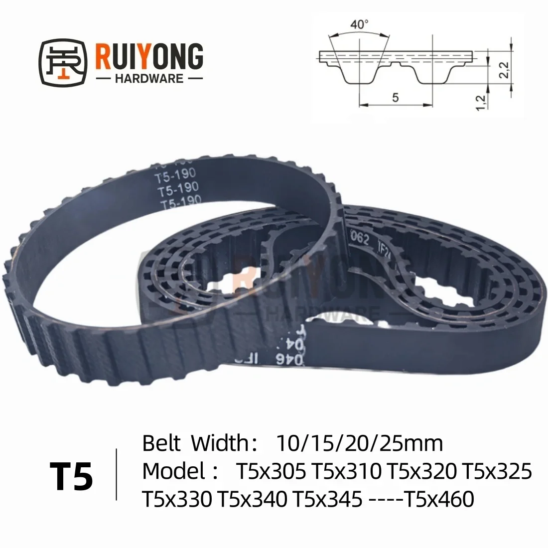 

T5 Rubber Timing Belt Width 10/15/20/25mm Model number T5x305 T5x310 T5x320 T5x325 T5x330 T5x340 T5x345 ----T5x460