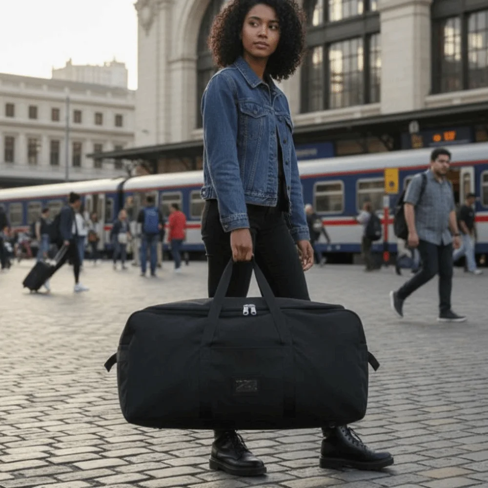 Foldable Weekend Travel Bag Multiple Compartments Large Capacity Trolley Backpack with Detachable Wheels Waterproof