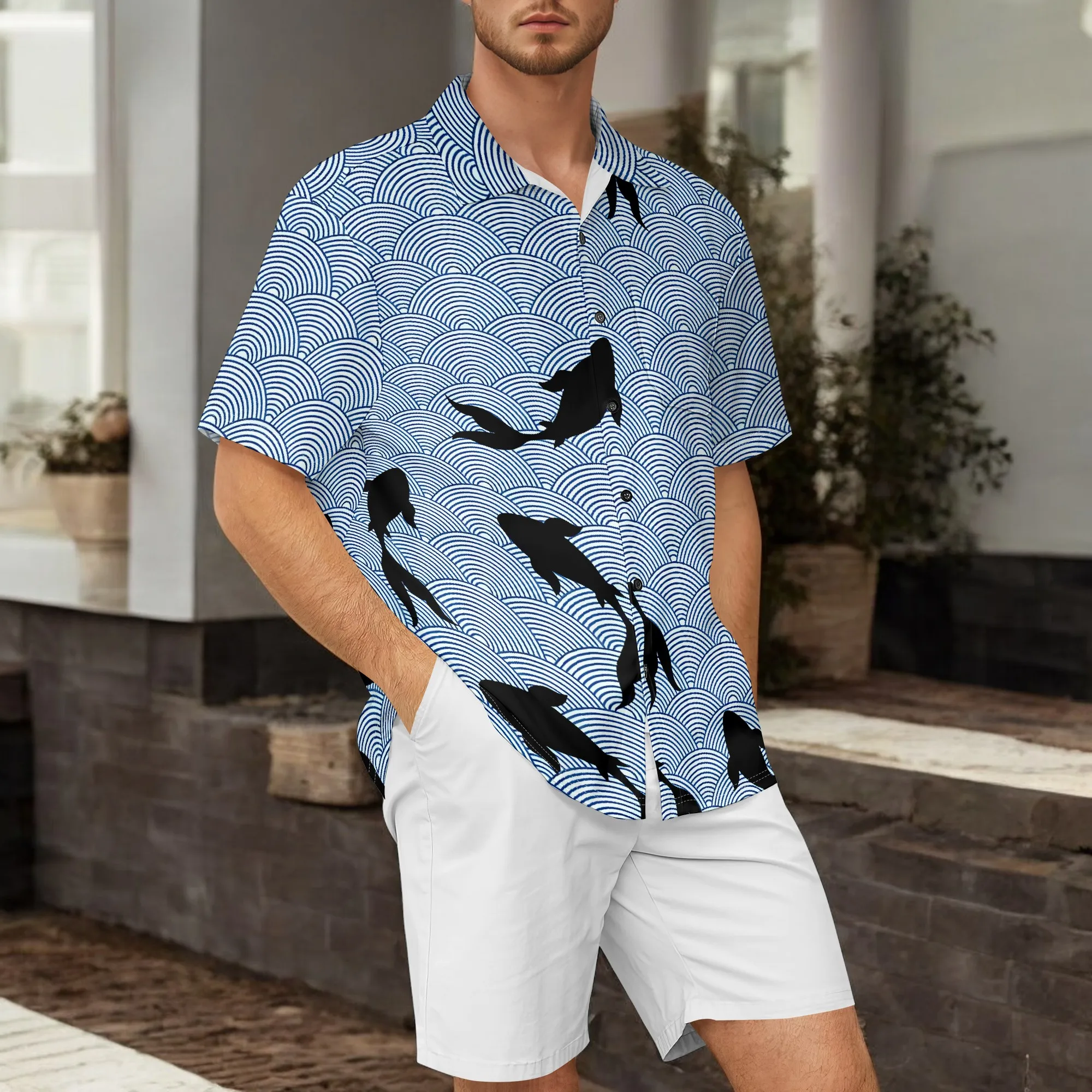 

Men's Hawaiian Shirt Short Sleeves Coconut Printed Button Down Summer Beach Casual Shirts with pockets
