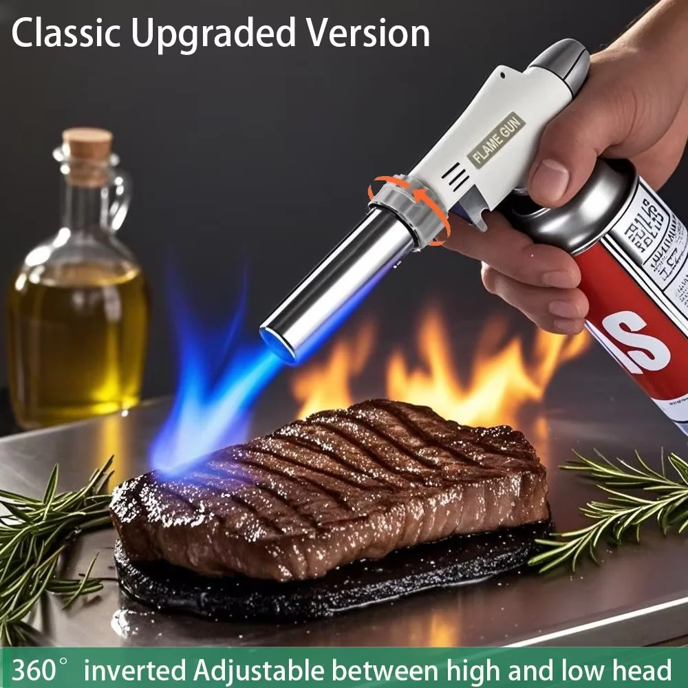 Adjustable Flame Butane Torch Inverted Design Portable Camping BBQ Welding Tool Safe Gas Control Cooking & Heating Kitchen Torch