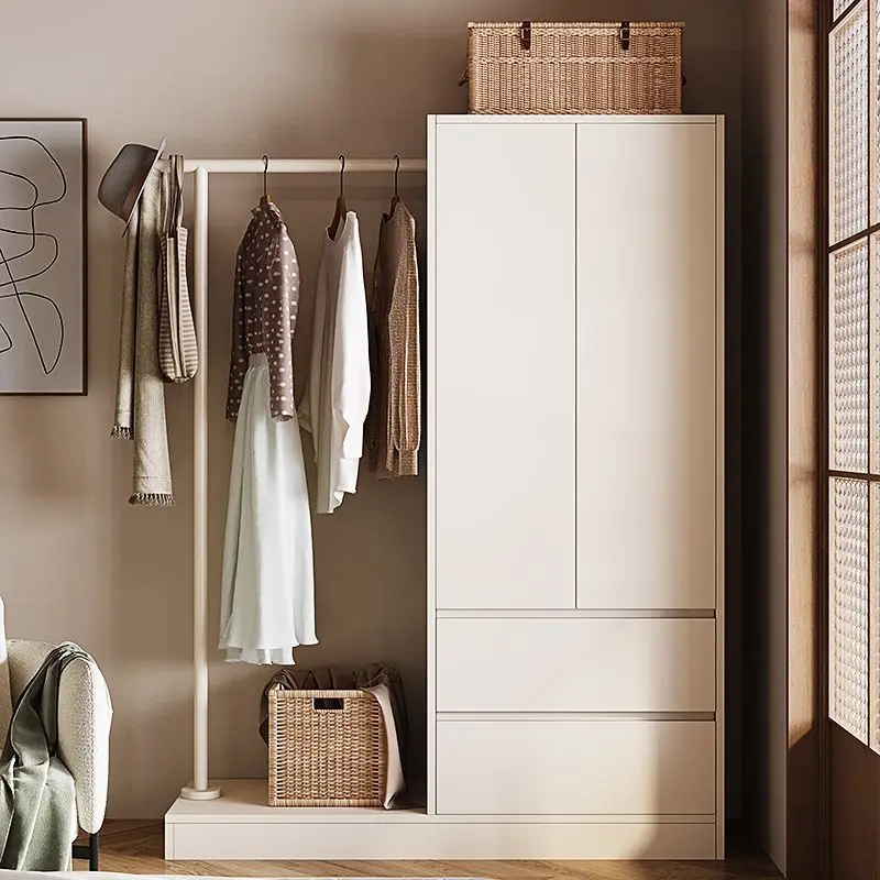 رف معطف حديث لغرفة النوم، خزانة تخزين منزلية متعددة الوظائف على طراز كريمي متكامل #2