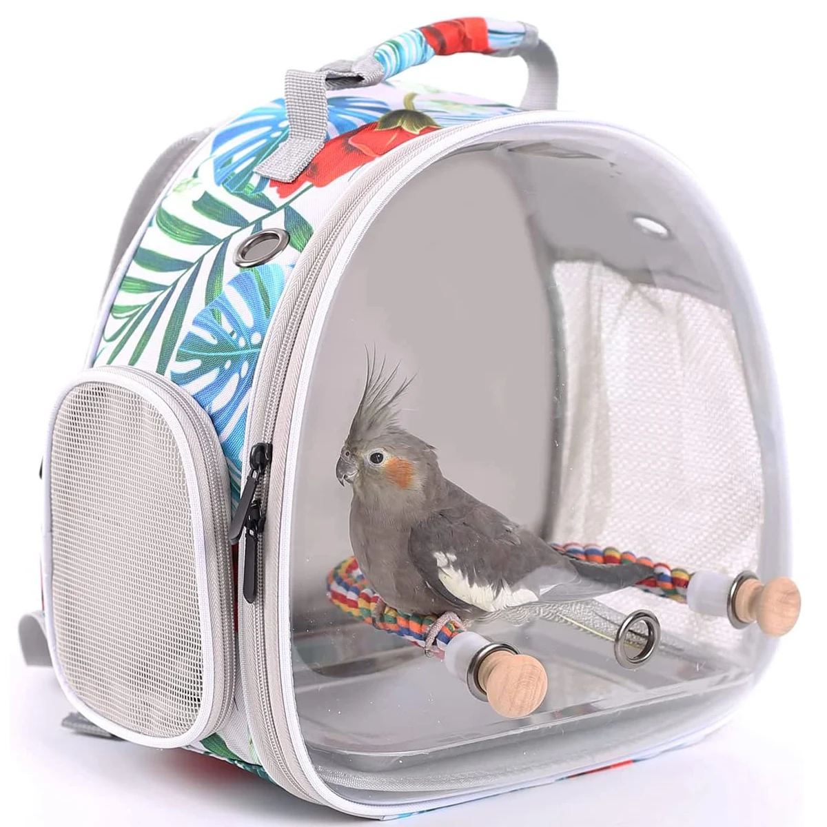 Mochila portadora de pájaros con percha de cuerda, mochila portátil de viaje para pájaros, multicolor