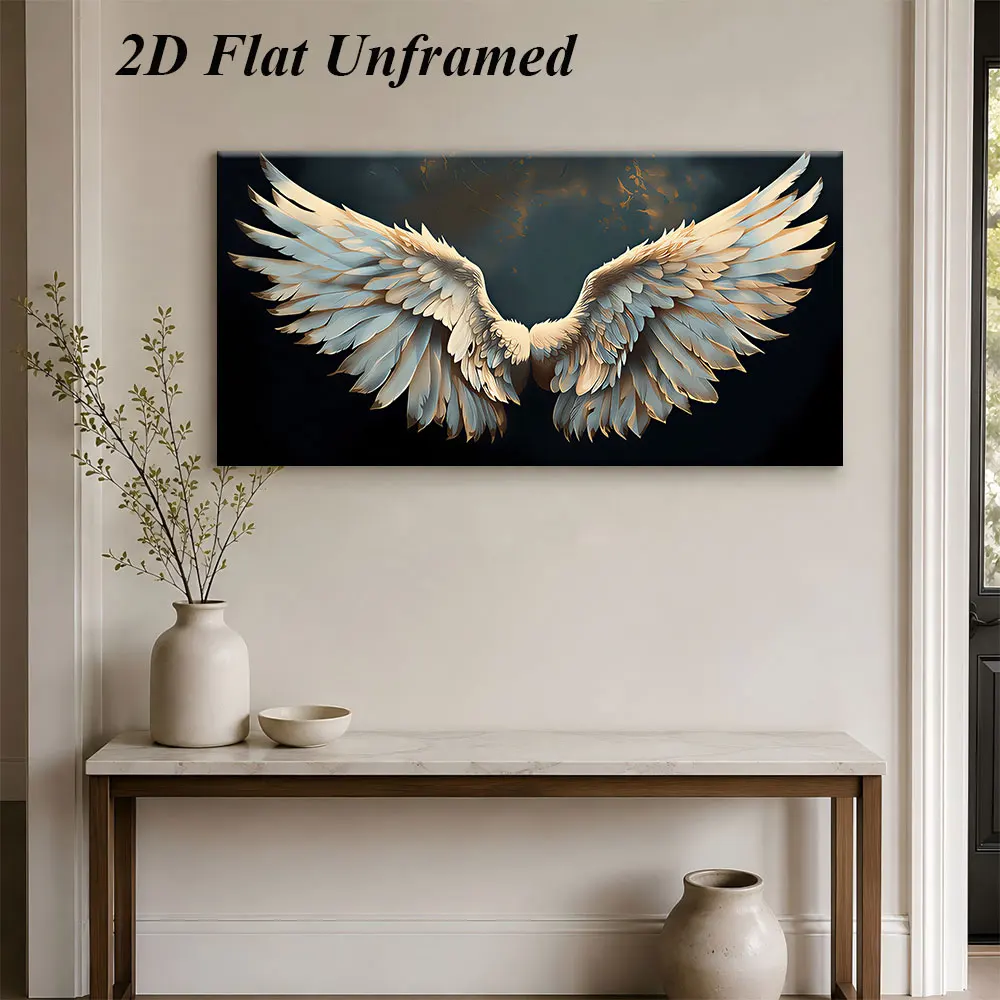 (1PC Unframe)1 angel wing frameless decorative painting, living room bedroom entrance background wall painting, modern minimalis