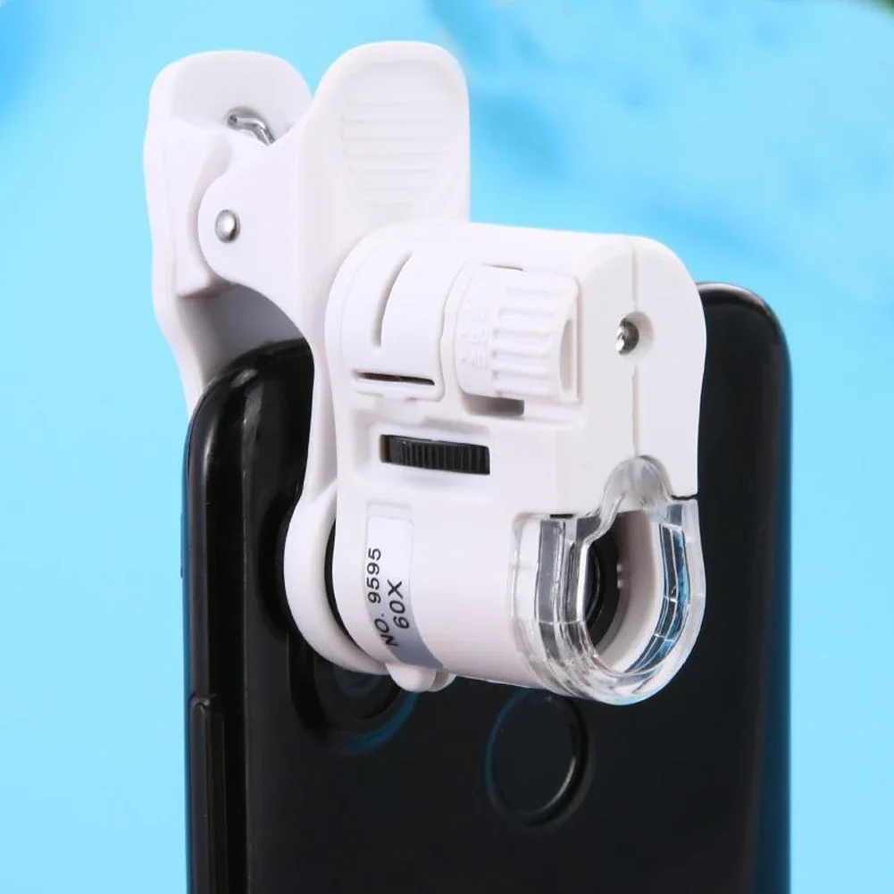 60X Mobile Phone Microscope Mini Portable Magnifier Universal LED Instrument Macro Lens Optical Zoom With Micro Camera Clip