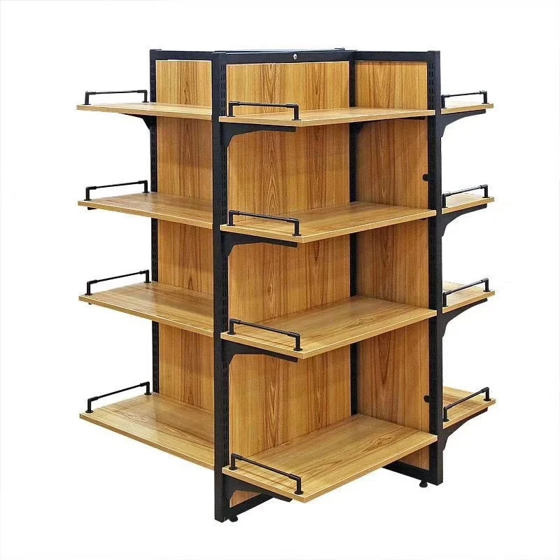 custom.Top Hot Single and Double Rack Metal Wood Supermarket Display Shelf