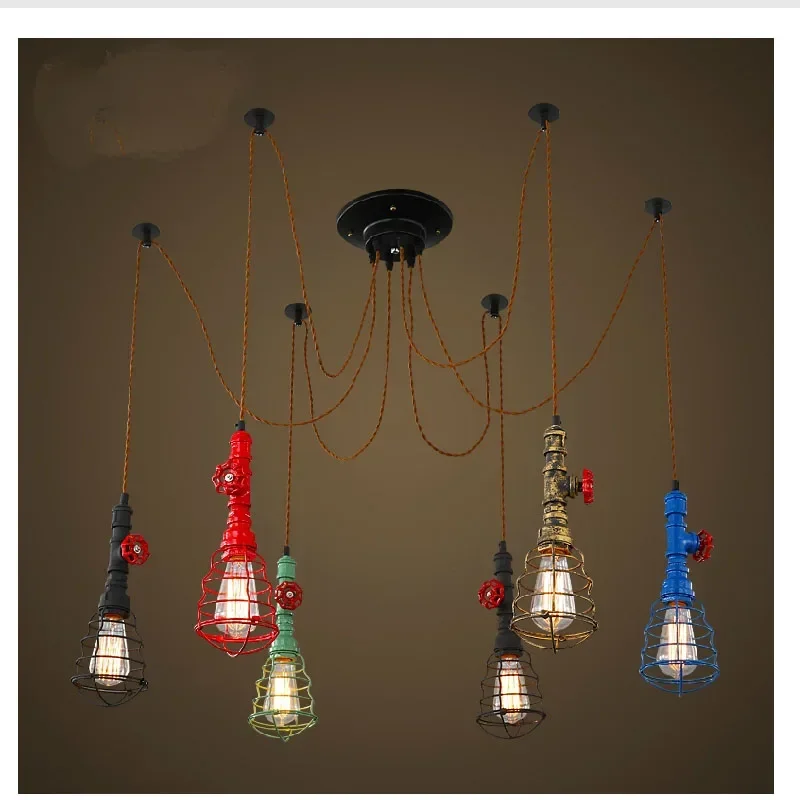 

H Nordic Loft Vintage Retro Wrought Iron Copper Chandelier Pulley Industrial Lamps E27 Edison Pendant Lamp Home Light Fixtures