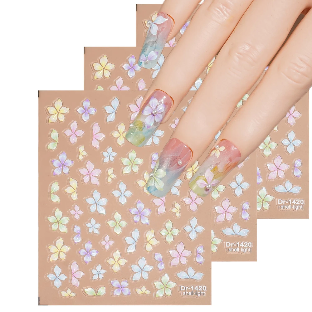 

1/5/10pcs 5D Embossed Nail Stickers Spring Flowers Nail Art Decals Women DIY Manicure Self-Adhesive Decoration with Tweezer