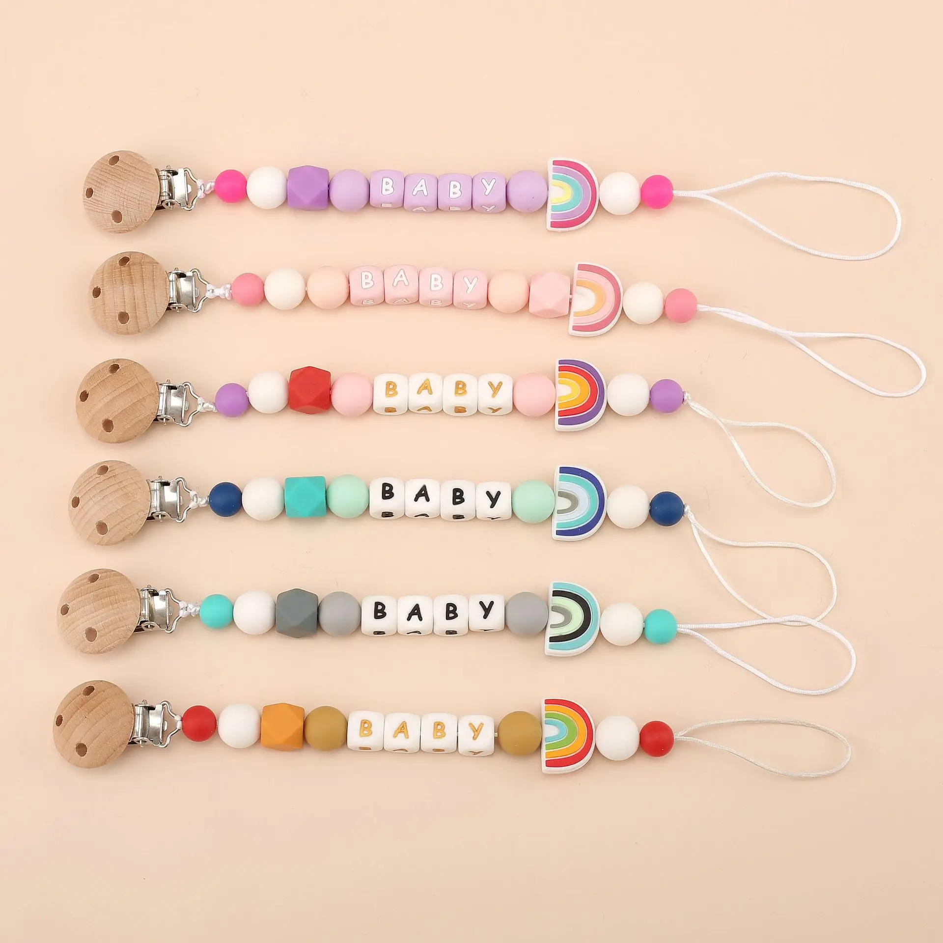 Baby Pacifiers Clips Personalized with Name Silicone Rainbow Dummy Nipples Holder Clip Chain BPA Free Accessories Teething Toys